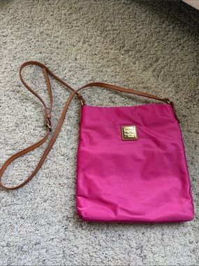 Dooney & Bourke Hot Pink Nylon Crossbody Bag with Tan Strap